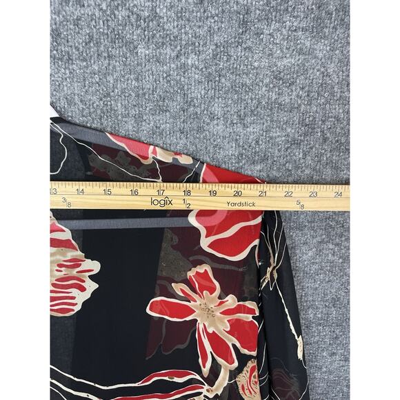 Kimono Duster Black Floral Print Open Front Lightweight OS Boho - Picture 10 of 12